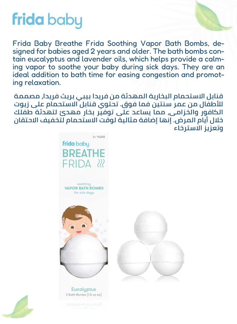 fridababy Breathe Frida Vapor Bath Balls - Eucalyptus And Lavender Essential Oils for Cold Relief And Sick Day Comfort - 3 Bath Balls, 2+ Years - Image 5